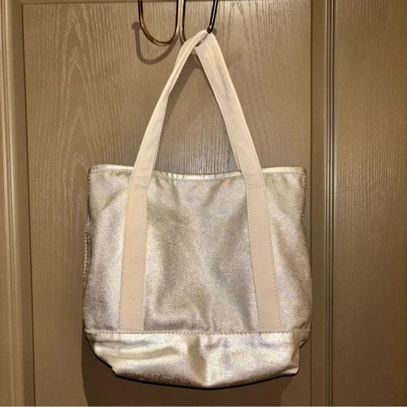 Lands' End Small Coated Metallic 5-Pocket Zip-Top Canvas Tote Bag - Picture 11 of 12